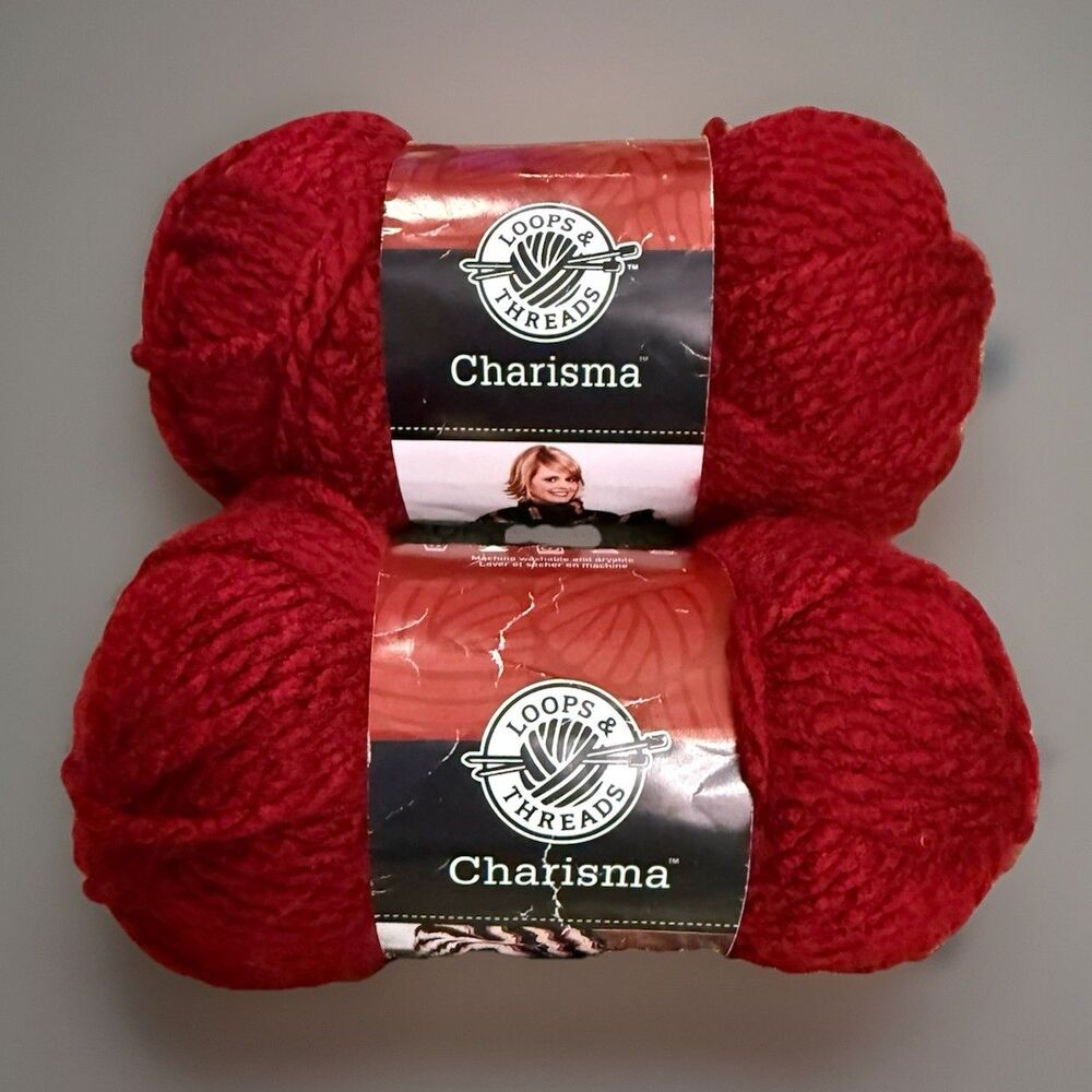 Vintage Loops & Threads Charisma Yarn (Lot of 2) Red 10 - 109 Yds / 3.5 oz